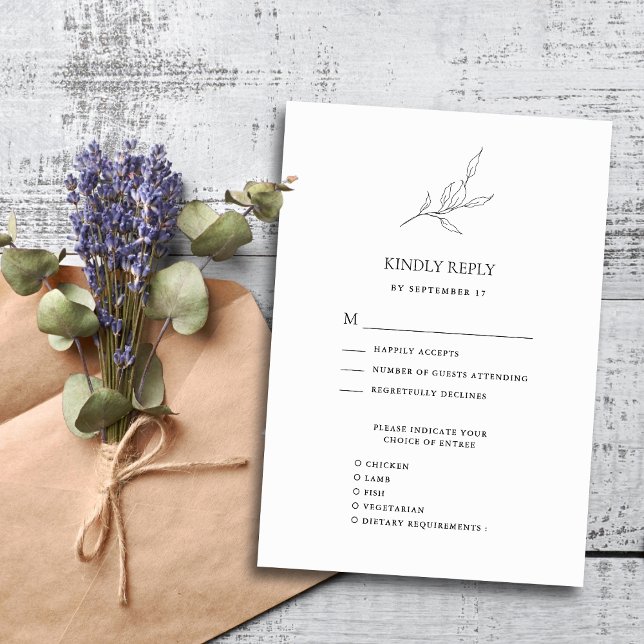 Minimalist Olive Leaf Branch Modern Garden Wedding RSVP Card (Creator Uploaded)