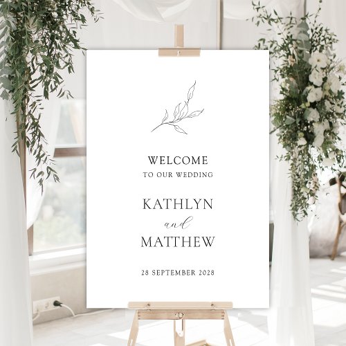 Minimalist Olive Leaf Garden Wedding Welcome Sign