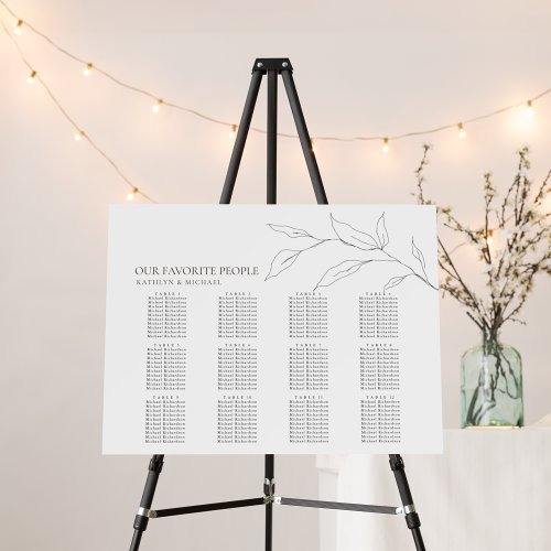 Minimalist Olive Leaf Wedding 12 Table Seating Foam Board