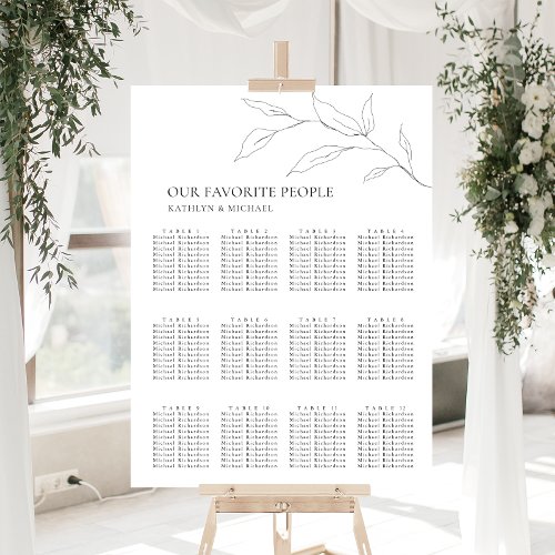 Minimalist Olive Leaf Wedding 12 Table Seating Poster