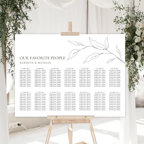 Minimalist Olive Leaf Wedding 14 Table Seating Poster