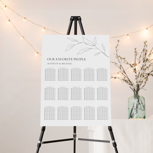 Minimalist Olive Leaf Wedding 15 Table Seating Foam Board