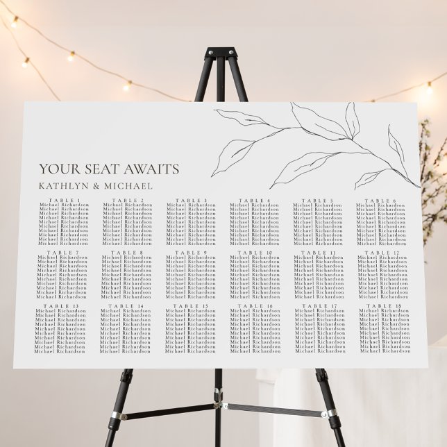 Minimalist Olive Leaf Wedding 18 Table Seating Foam Board (Creator Uploaded)