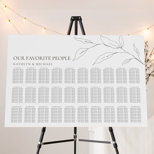 Minimalist Olive Leaf Wedding 30 Table Seating Foam Board