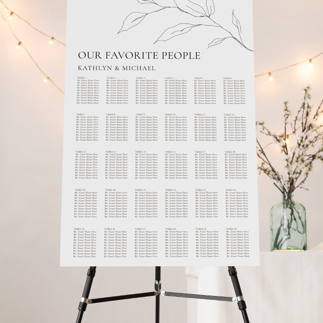 Minimalist Olive Leaf Wedding 30 Table Seating Foam Board (Creator Uploaded)