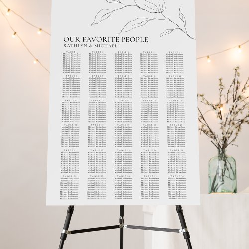 Minimalist Olive Leaf Wedding 30 Table Seating Foam Board