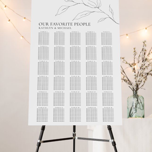 Minimalist Olive Leaf Wedding 30 Table Seating Foam Board (Creator Uploaded)