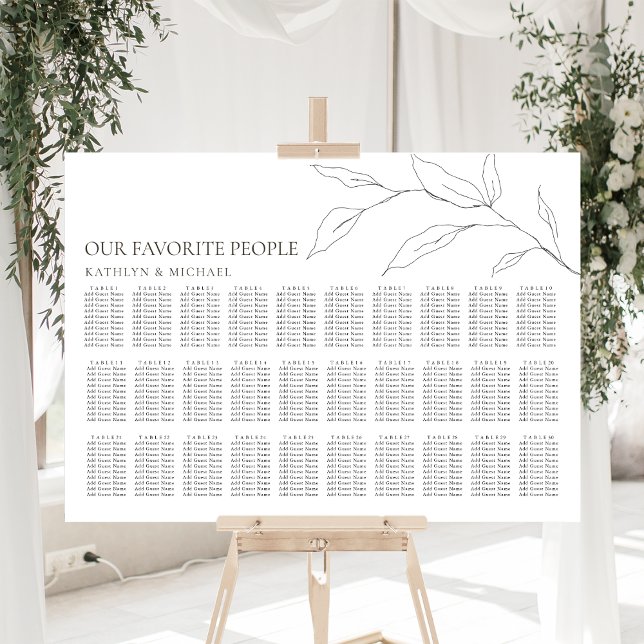 Minimalist Olive Leaf Wedding 30 Table Seating Poster (Creator Uploaded)