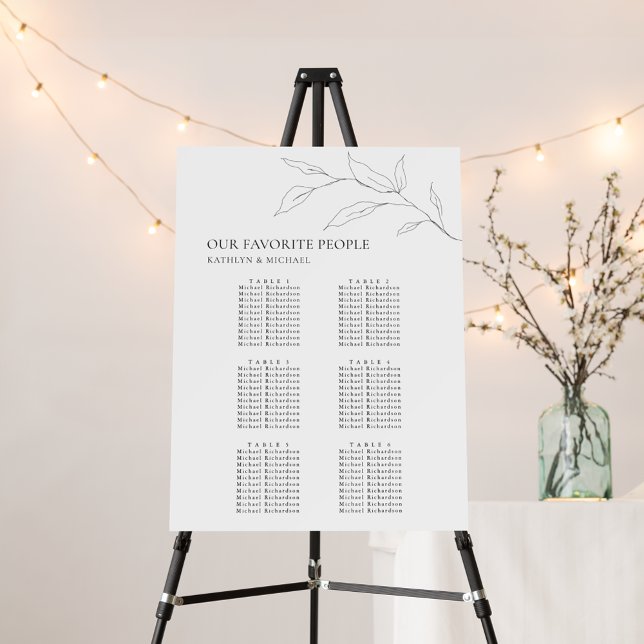 Minimalist Olive Leaf Wedding 6 Table Seating Foam Board (Creator Uploaded)