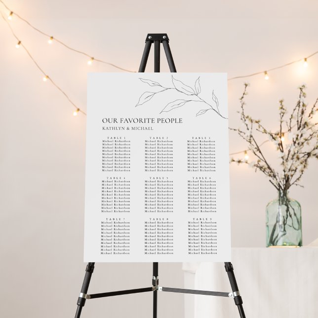 Minimalist Olive Leaf Wedding 9 Table Seating Foam Board (Creator Uploaded)