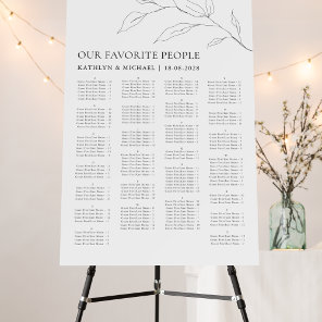 Minimalist Olive Leaf Wedding Alphabetical Seating Foam Board