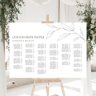 Minimalist Olive Leaf Wedding Alphabetical Seating Poster