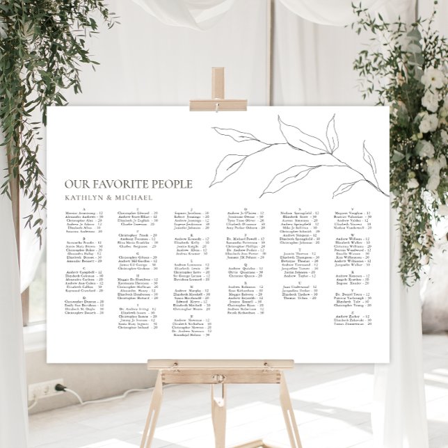 Minimalist Olive Leaf Wedding Alphabetical Seating Poster (Creator Uploaded)