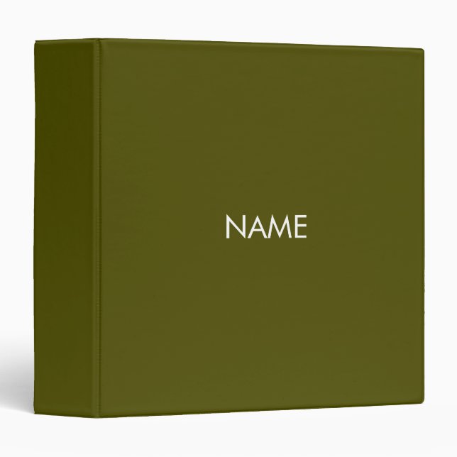 Minimalist olive moss green custom name text solid 3 ring binder (Front/Spine)