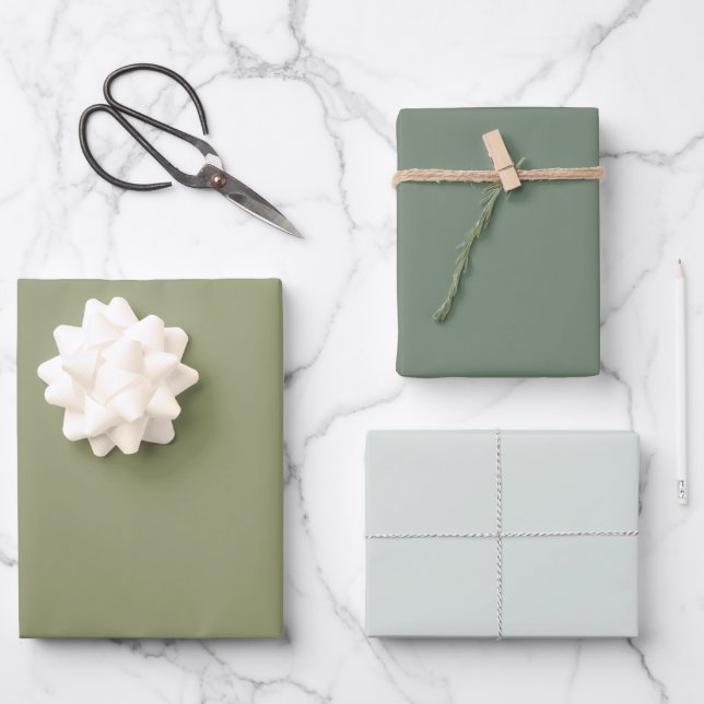 Minimalist Olive Sage Green Plain Solid Color  Wrapping Paper Sheets (Front)