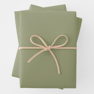 Minimalist Olive Sage Green Plain Solid Color Wrapping Paper Sheets
