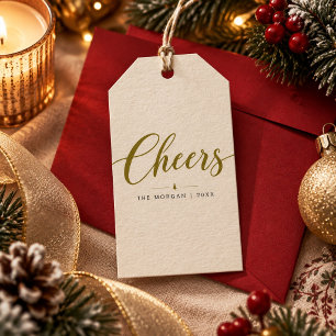 Minimalist Olive Script Cheers Christmas Gift Tags