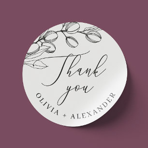 Minimalist Olive Thank You Elegant Wedding Favor Classic Round Sticker