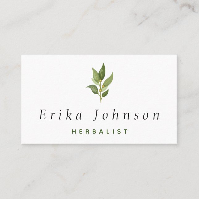 Minimalist Olive Tree Branch Herbalist Gardener    Business Card (Front)