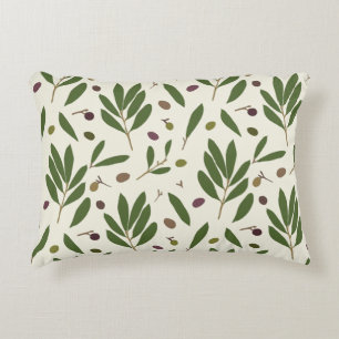 Minimalist Olives and Branches - seamless pattern. Accent Pillow