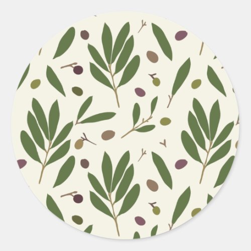Minimalist Olives and Branches _ seamless pattern Classic Round Sticker