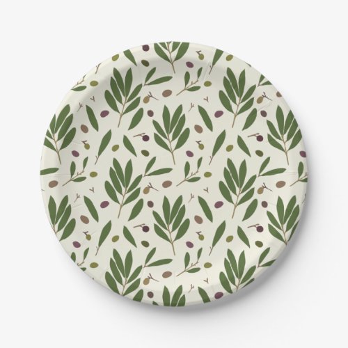 Minimalist Olives and Branches _ seamless pattern Paper Plates