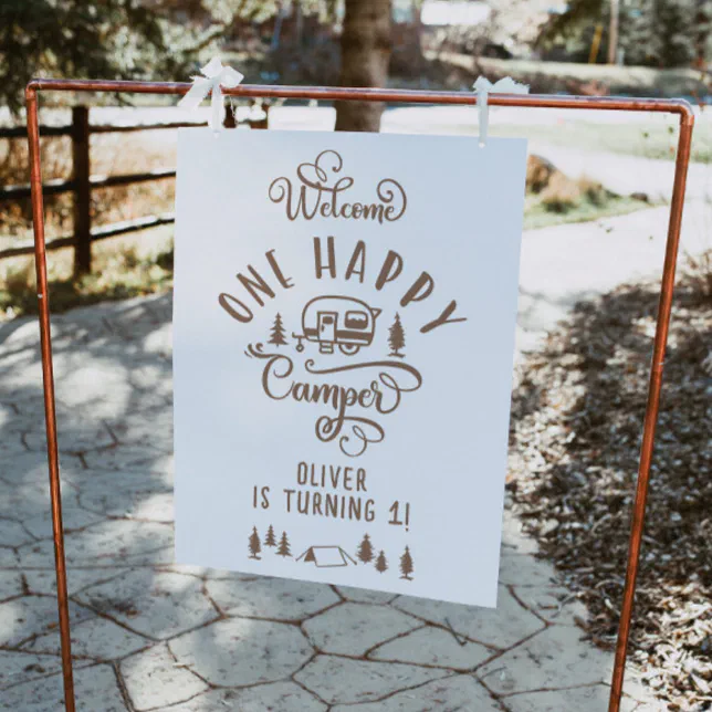 Minimalist One Happy Camper birthday Welcome Foam Board
