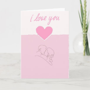 Minimalist One Line Art Kiss Love Card - Pink Hear