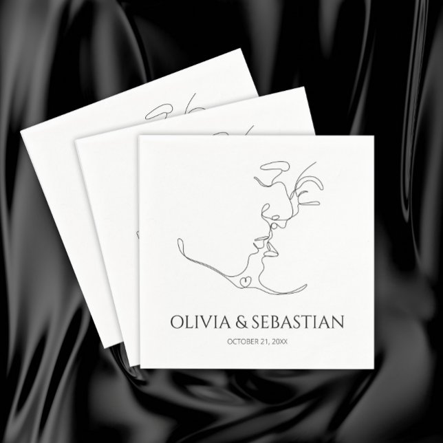 Minimalist One Line Art Kissing Couple Wedding Napkins (Creator Uploaded)
