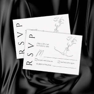 Minimalist One Line Art Kissing Couple Wedding RSVP Card