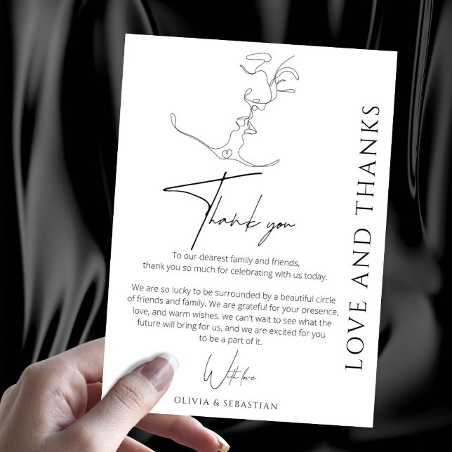 Minimalist One Line Art Kissing Couple Wedding Thank You Card (Creator Uploaded)