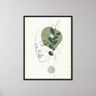 Minimalist One Line Woman Portrait – Botanical Abs Canvas Print