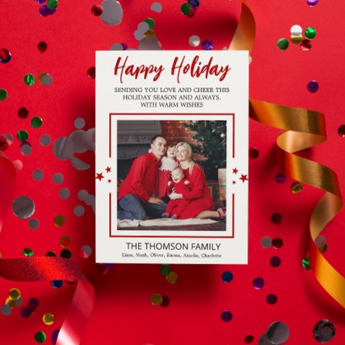 Minimalist One Photo holiday Red Christmas Card
