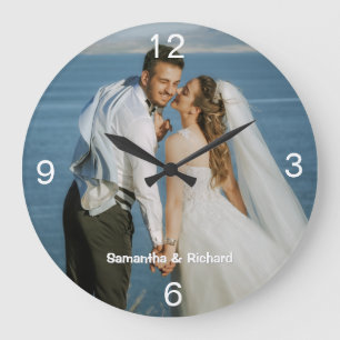 Minimalist One Photo Wedding  Couple Name   Large Clock