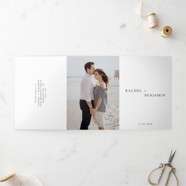 Minimalist Online RSVP Photo Modern Timeless Tri-Fold Card (Outside)