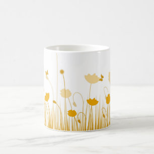 Minimalist Orange and White Poppies Meadow Floral Coffee Mug