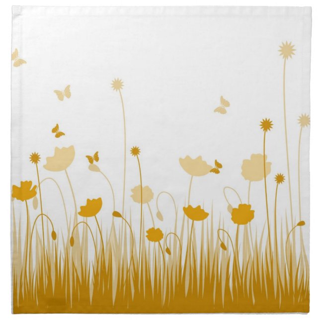 Minimalist Orange and White Poppies Meadow Floral Napkin (Front)