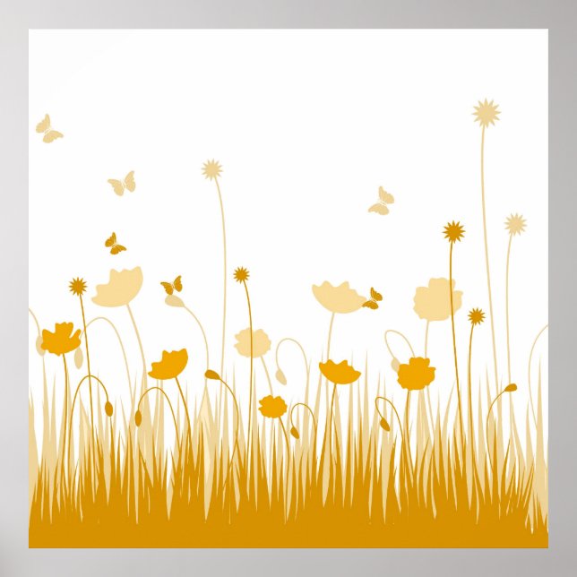 Minimalist Orange and White Poppies Meadow Floral Poster (Front)