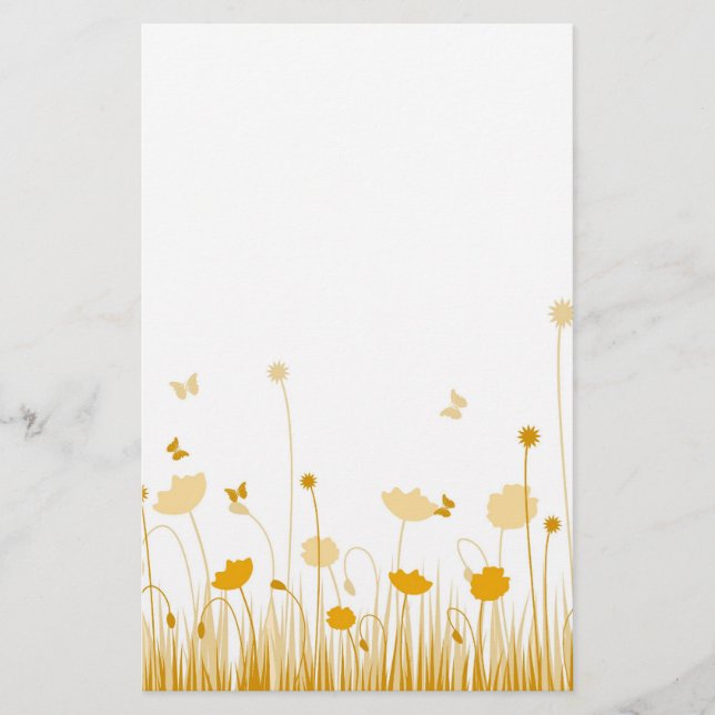 Minimalist Orange and White Poppies Meadow Floral Stationery (Front)