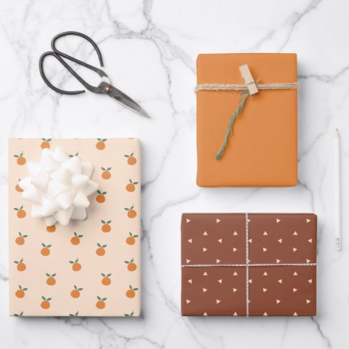 Minimalist Orange Beige Brown Pattern Wrapping Paper Sheets