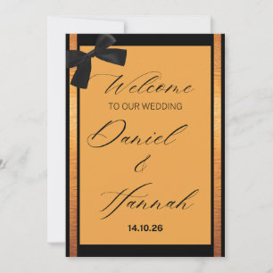 Minimalist Orange & Black Bow Wedding Invitation 
