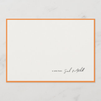 Minimalist Orange Border Personalized Script Note Card