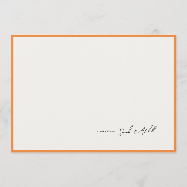 Minimalist Orange Border Personalized Script Note Card (Front)
