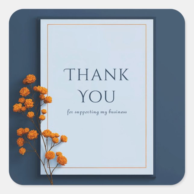 Minimalist Orange Floral Branch Navy Gold Frame Square Sticker (Front)