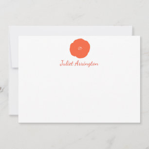 Minimalist Orange Flower Script Monogram Name Note Card