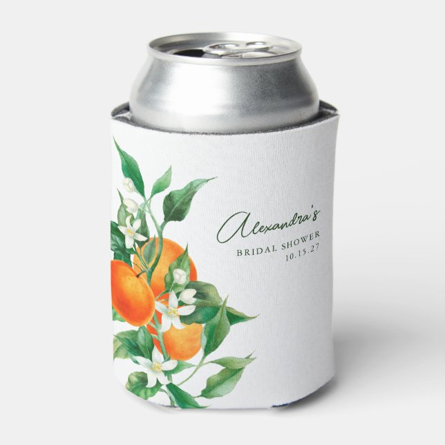 Minimalist Orange Fruit Botanical Bridal Shower Can Cooler (Can Front)