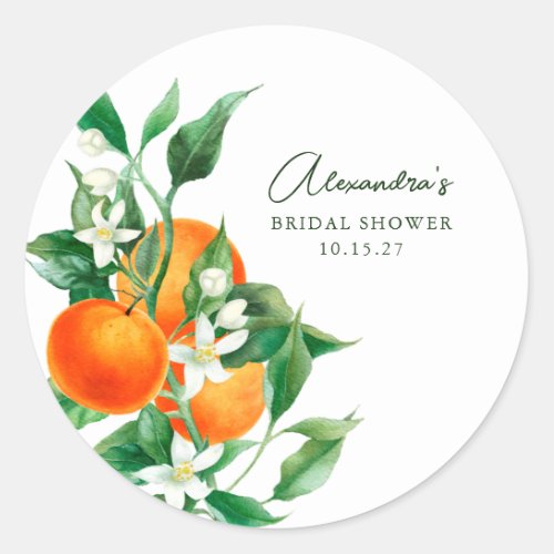 Minimalist Orange Fruit Botanical Bridal Shower Classic Round Sticker