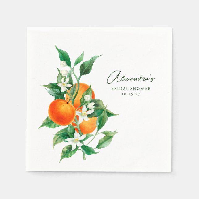 Minimalist Orange Fruit Botanical Bridal Shower Napkins (Front)