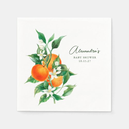 Minimalist Orange Fruit Botanical Cute Baby Shower Napkins
