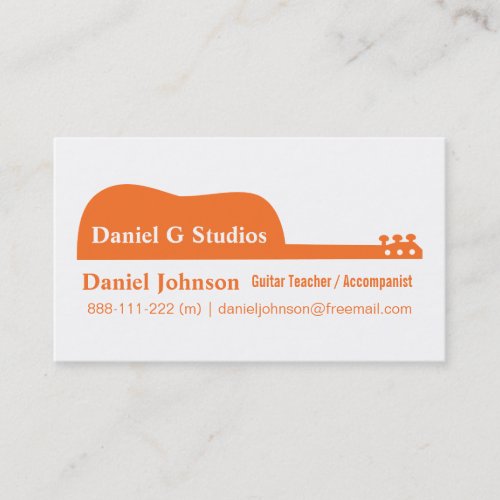 Minimalist Orange Guitar Silhouette Musician Business Card